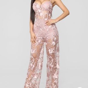 Never Worn Fashion Nova Mauve Lace Jumpsuit